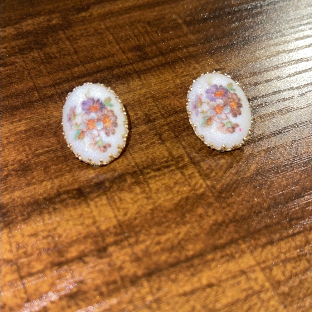 Vintage Sugared Floral Germany Clip on Earrings